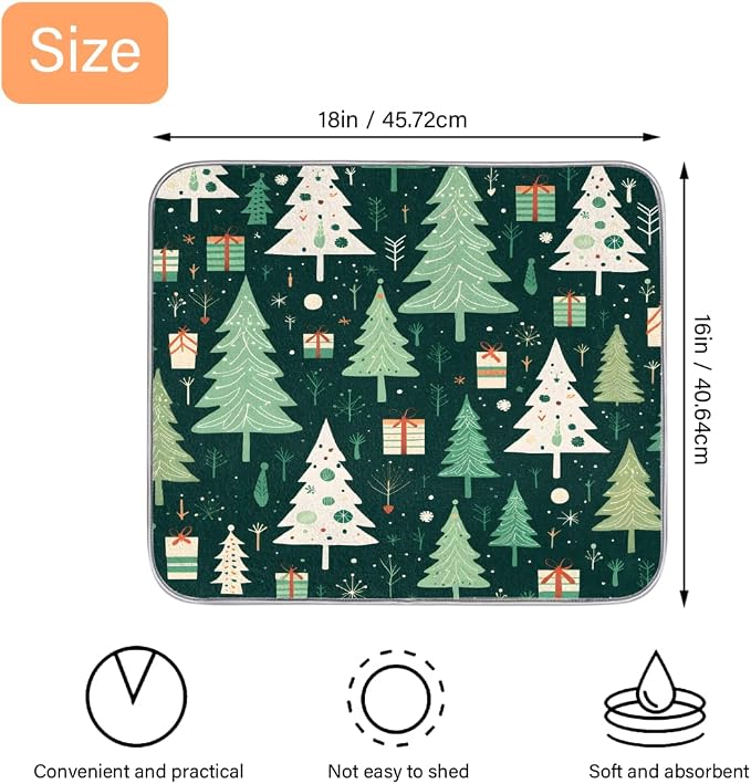Xmax Trees And Gifts Dish Drying Mat, Kitchen Counter Quick Dry Pads - Image 2