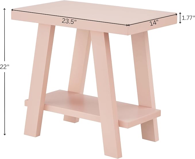 Pink Wood Side Table with Storage Shelf, 23.5 Inch Contemporary Accent Table - Image 2