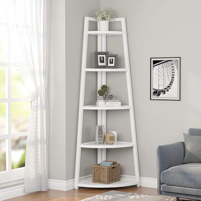 Tribesigns 70 inch Tall Corner Shelf, 5 Tier Modern Corner Bookshelf Bookcase - Image 3