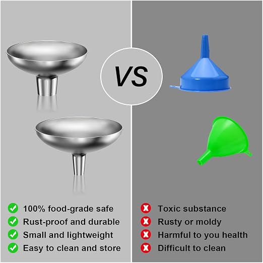 Serinar Stainless Steel Funnel, 2 Large and Small Mouth Filling Kitchen funnels - Image 5