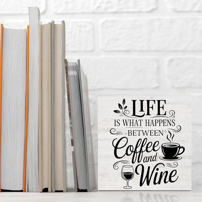 Rustic Coffee Wine Wood Box Sign, Life is What happens Between Coffee and Wine - Image 3