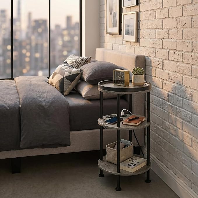 Small Round Side Table with Charging Station - Image 8