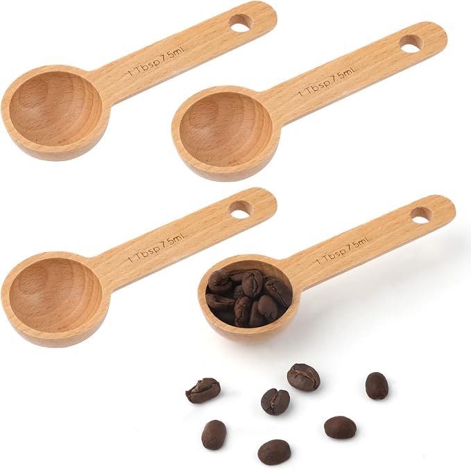 4pcs 7.5ml Wood Coffee Scoops, Coffee Spoon in Beech Wooden Measuring Spoons by AIEX