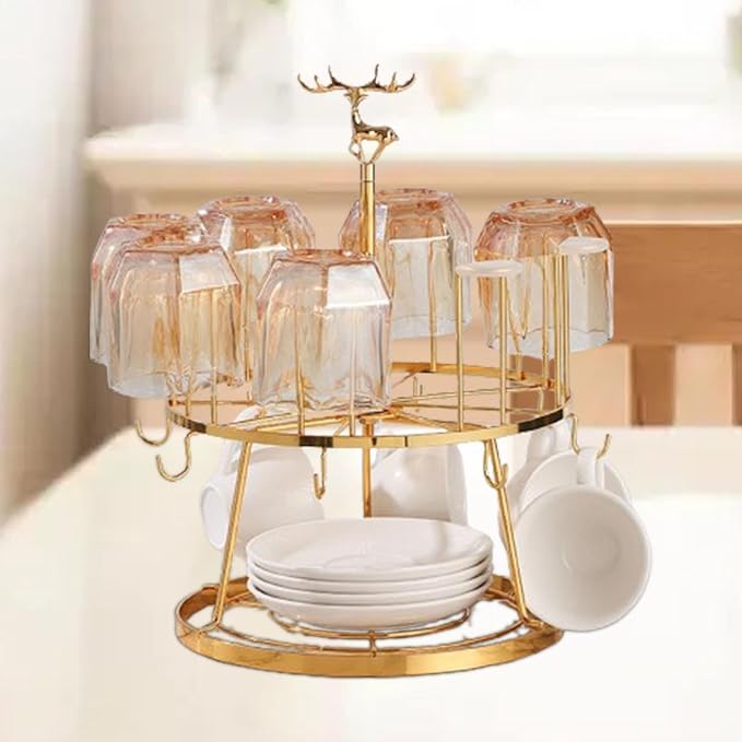 8 Cup Drying Rack Tea Cups Storage Rack Rotatable 8 Hooks Mug Draining Organizer - Image 4