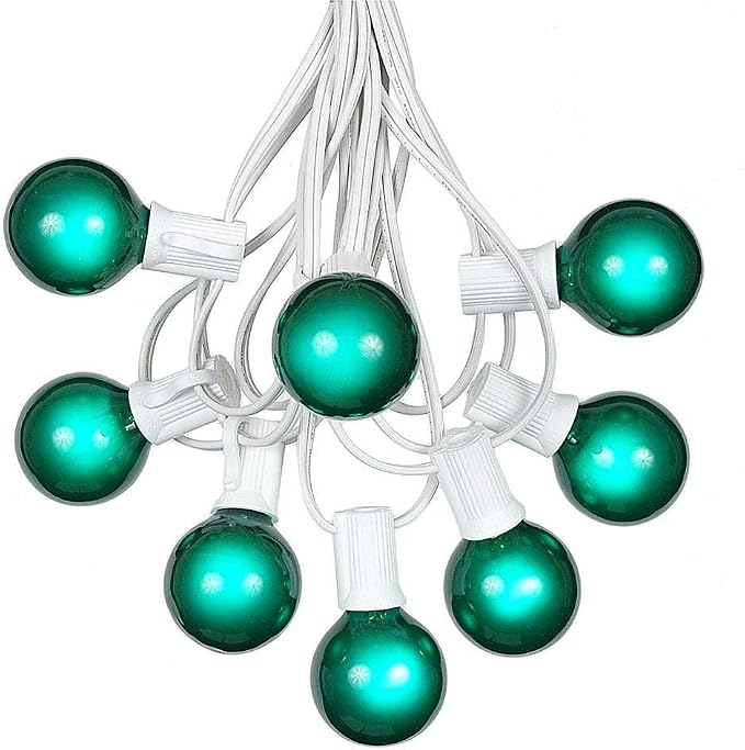 G40 Patio String Lights with 25 Green Globe Bulbs by NoveltyLights-LightExperts