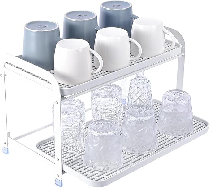 Mug Organizer for Cabinet, Double-Wall Glass Cup Drying Tack, Coffee Mug Holde by BunnyCare