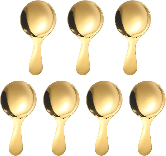 7 PCS Golden Short Handle Spoons Scoops Stainless Spoons Mini Scoops by Unknown