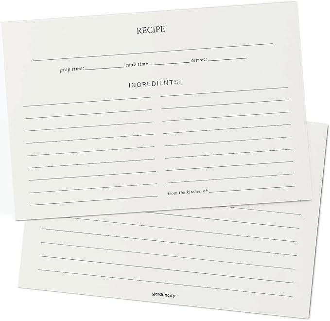 Recipe Cards, 4x6 Premium Recipe Cards by GardenCity