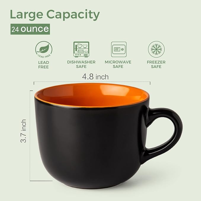 GBhome Ceramic Soup Mugs with Lid, 24 oz Soup Cups with Hanlde - Image 2