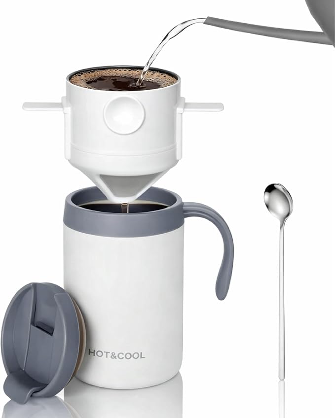Pour Over Coffee Maker Set 16oz Stainless Steel Insulated Mug Foldable Filter - Image 7