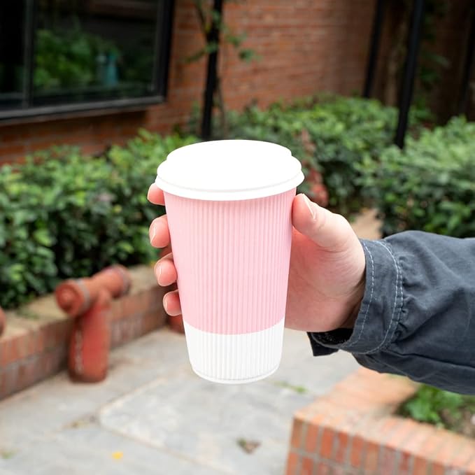 Restaurantware Ripple Wall Coffee Cups 25 Count 16 Ounce Insulated Light Pink - Image 10