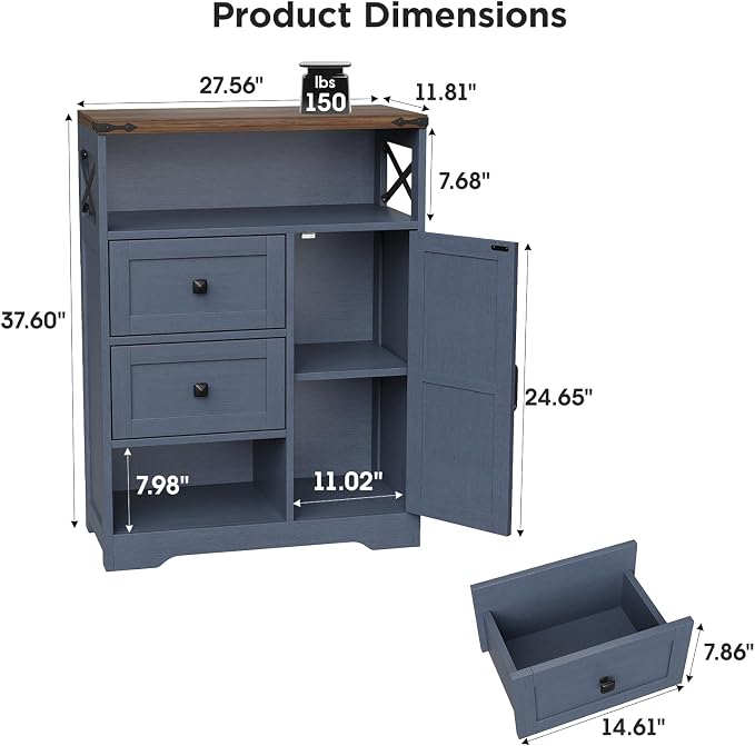 Vabches Farmhouse Buffet Sideboard Cabinet - Image 2