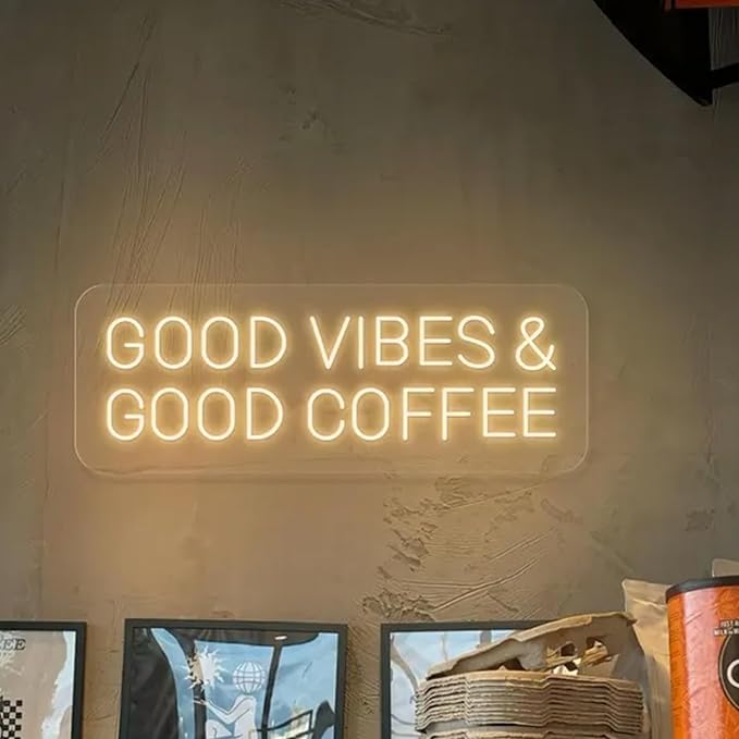 Good Vibes & Good Coffee Neon Sign, Warm White LED Neon Light by ANROOMZI