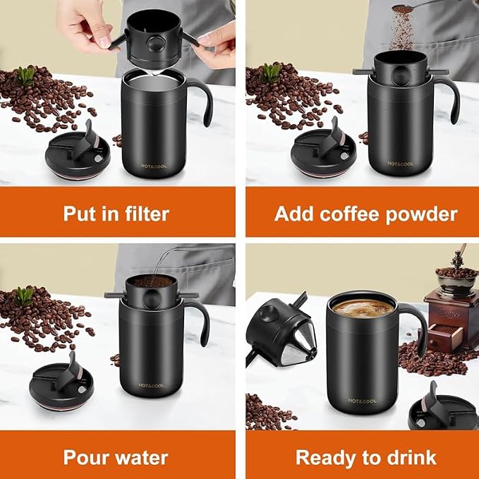 Portable Pour Over Coffee Maker Set, 304 Stainless Steel Vacuum Insulated Mug - Image 4