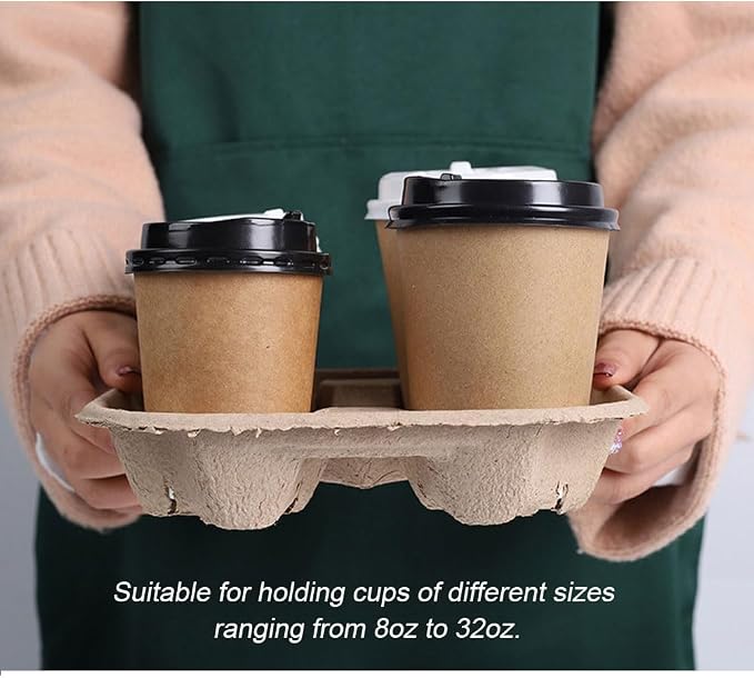 Disposable Compostable Drink Carriers, 100 Pack | Paper Pulp Cup Holder - Image 6