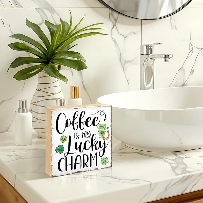 Coffee Is My Lucky Charm Wood Block Plaque Box Sign - Image 6