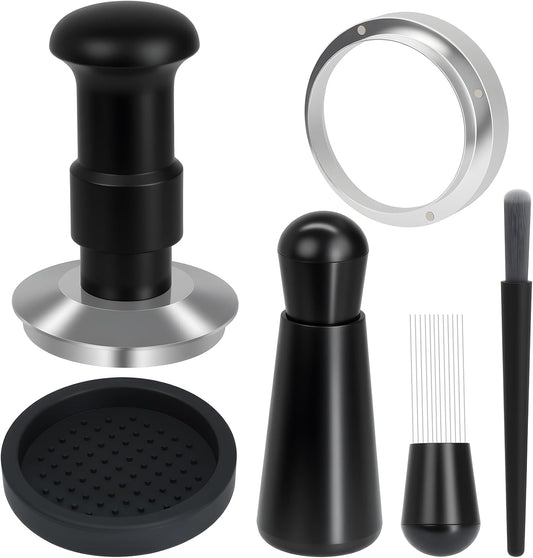 51mm Espresso Tamper Set, 5-IN-1 Espresso Accessories Kit with Coffee Tamper, WDT Tool, Dosing Funnel, Non-slip Mat and Cleaning Brush