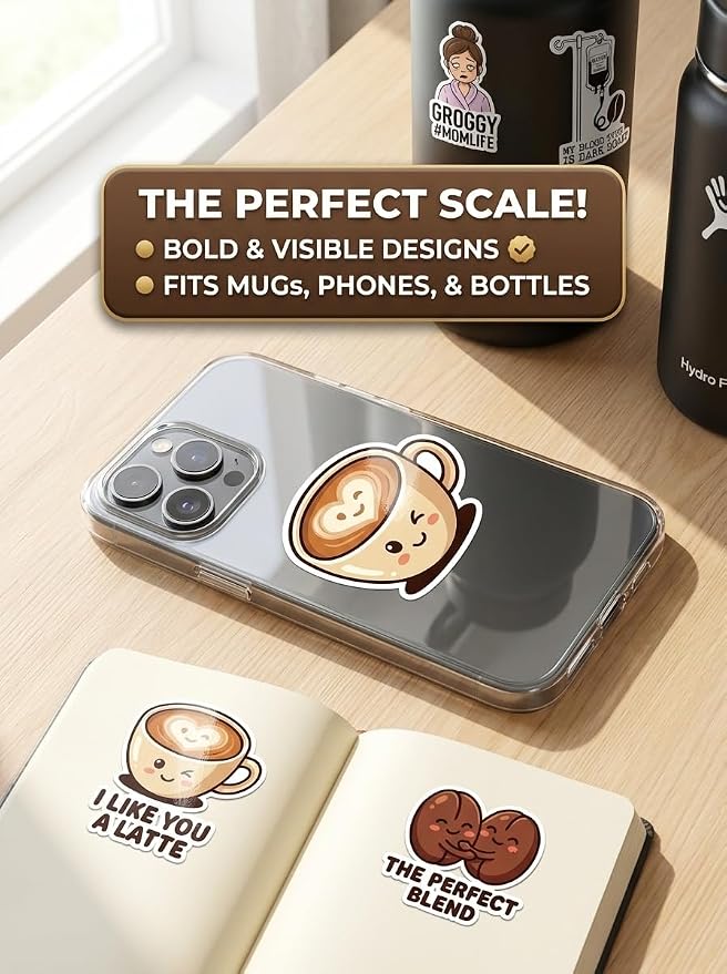 Coffee Stickers Set 46 Pack. Cute Kawaii Funny Coffee Cup Stickers - Image 5