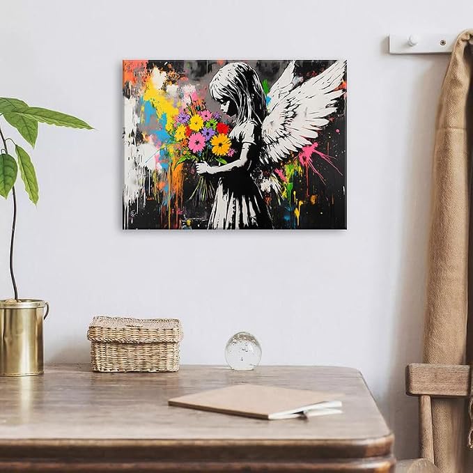 Abstract Graffiti Banksy Canvas Wall Art Banksy Angel Girls Decor Colorful - Image 6