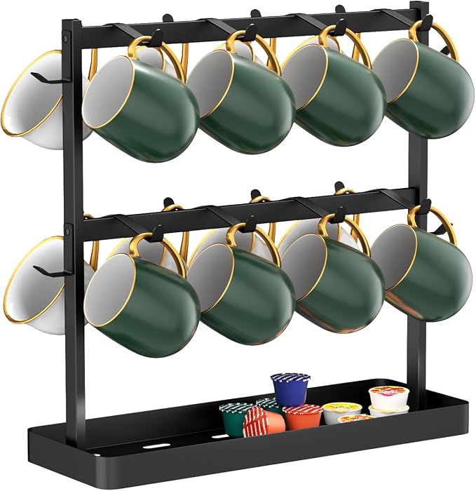 Coffee Mug Holder for Countertop 20 Hooks Mug Tree Rack 2 Tier Counter Cups by SZUGCOTD