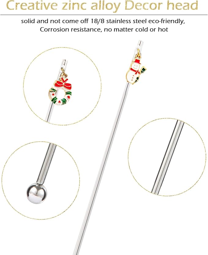 6Pcs Chrismas Charms Cocktail Stirrers Swizzle Sticks Stainless Steel 7.5" - Image 6