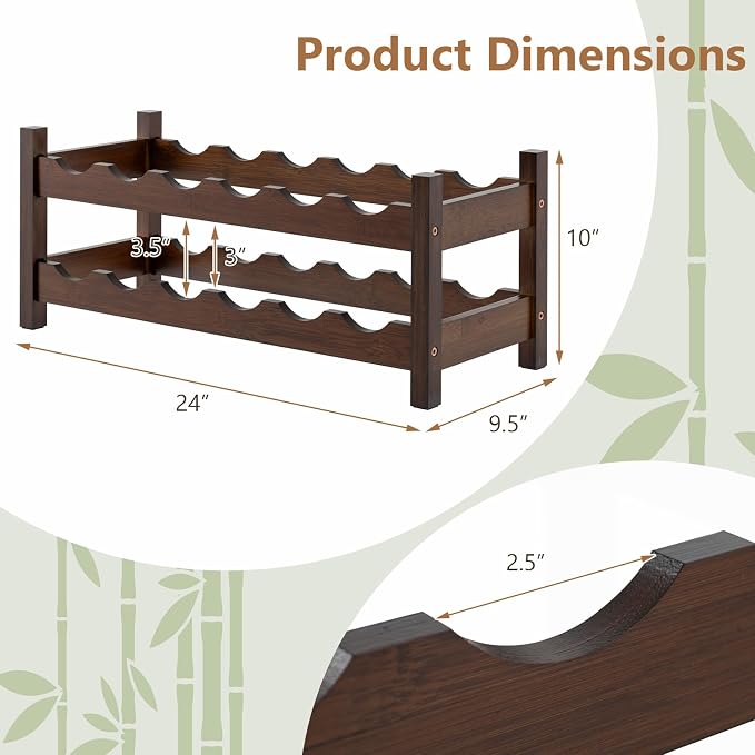 Giantex Bamboo Wine Rack, 2 Tier 12 Bottle Wine Storage Cabinet Shelf, Small - Image 7