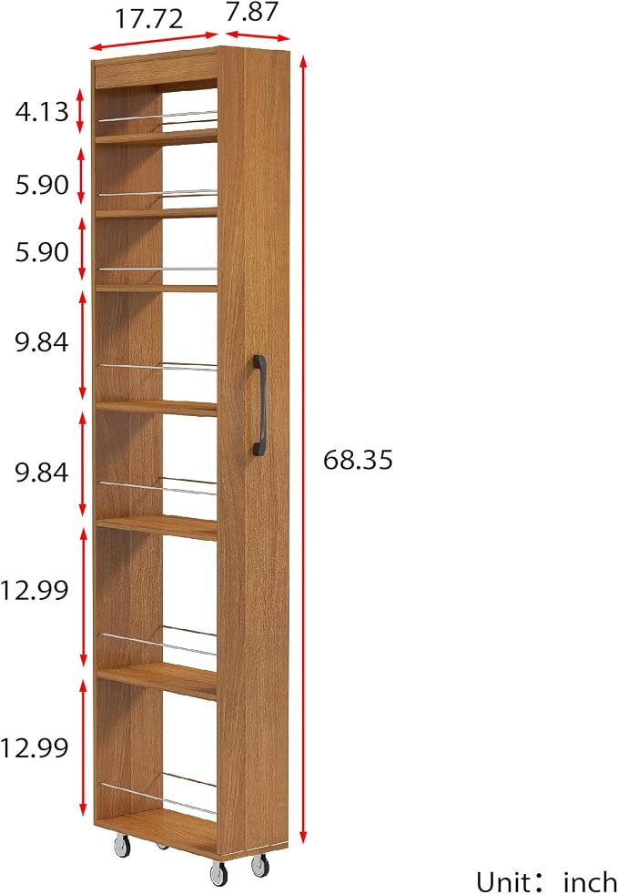 KEIKI 7 Tier Pull-Out Kitchen Pantry Storage Cabinet, Spice Rack Next to Fridge - Image 2