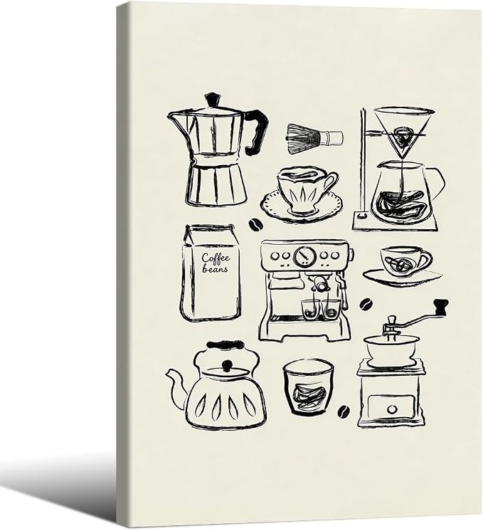 Wrapped Framed Modern Kitchen Wall Art 24x36 inch Black and White Minimalist by Unknown