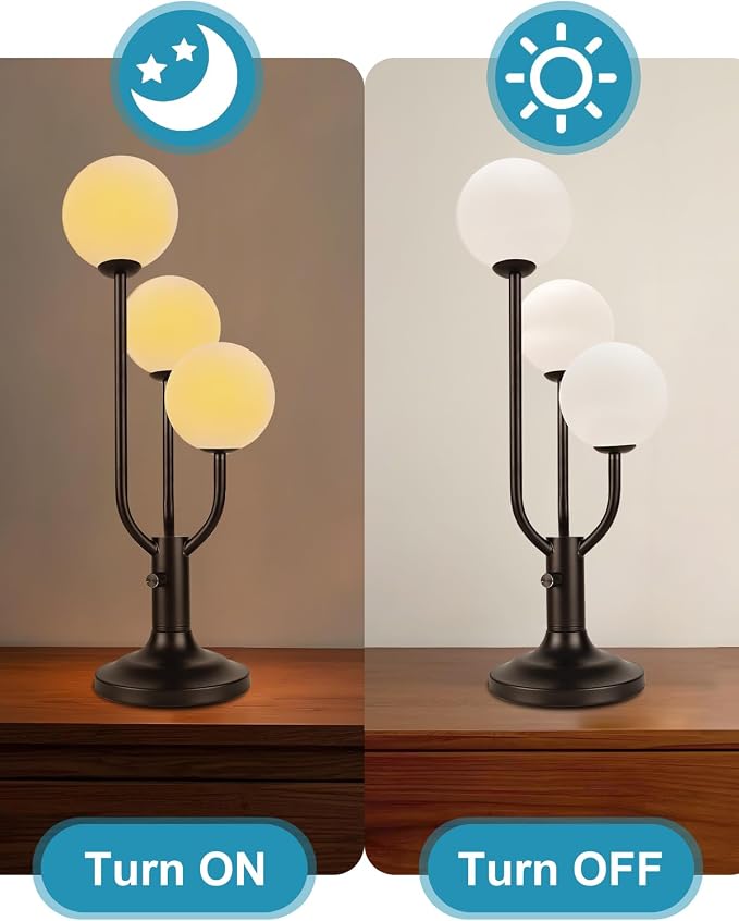 Lightdot Modern Black Globe Table Lamp Dimmable Mid Century 3-Light Desk Lamp - Image 6