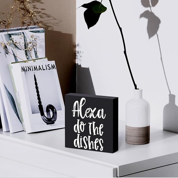 Funny Kitchen Wooden Box Sign Plaque Alexa Do the Dishes Black Wood Box Sign - Image 5