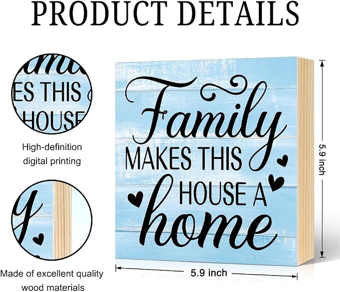 Family Makes This House A Home Wooden Box Sign Rustic Wood Block Plaque Box Sign - Image 2