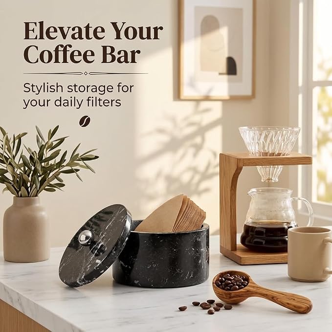 Marble Coffee Filter Holder – 6 inch Handmade Black Coffee Filter Holder - Image 2