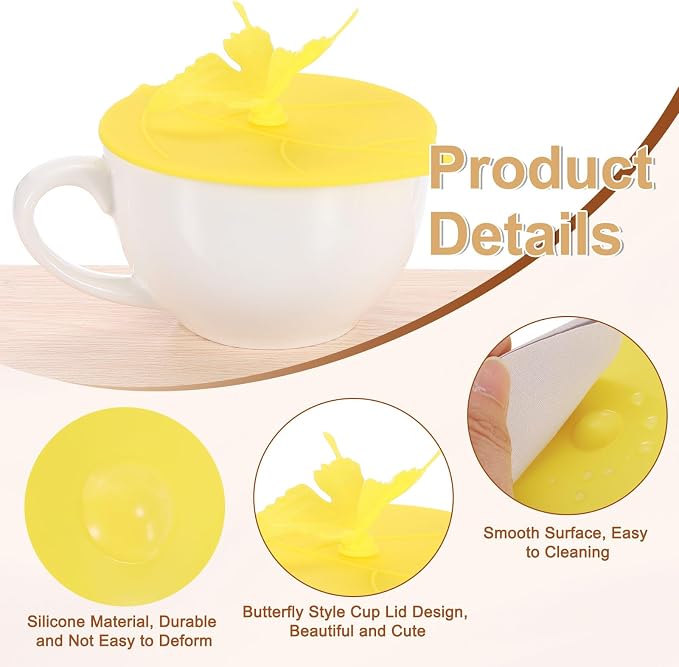 uxcell 4Pcs Silicone Cup Lids, 5 Inch Mug Cover Seal Butterfly Silicone Cup - Image 3