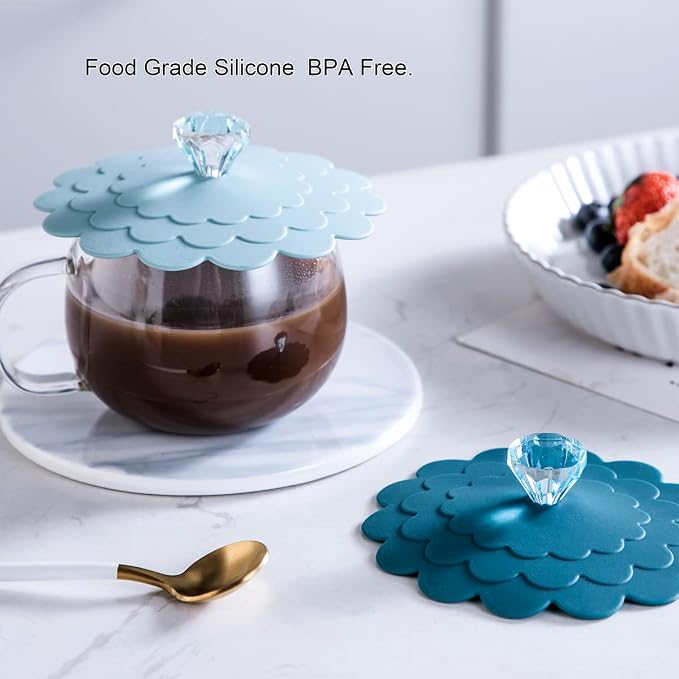 Set 6 Extra Large Silicone Cup Lid Camping Mug Lid - Image 2