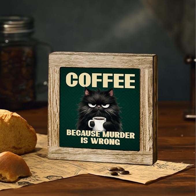 Black Cat and Coffee Wooden Decor, Funny Coffee Sign, Funny Cat Decor Sign - Image 4