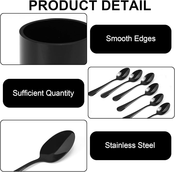 6 PCS Black Coffee Spoons with Holder Small Espresso Coffee Spoons 4.92 Inch - Image 3