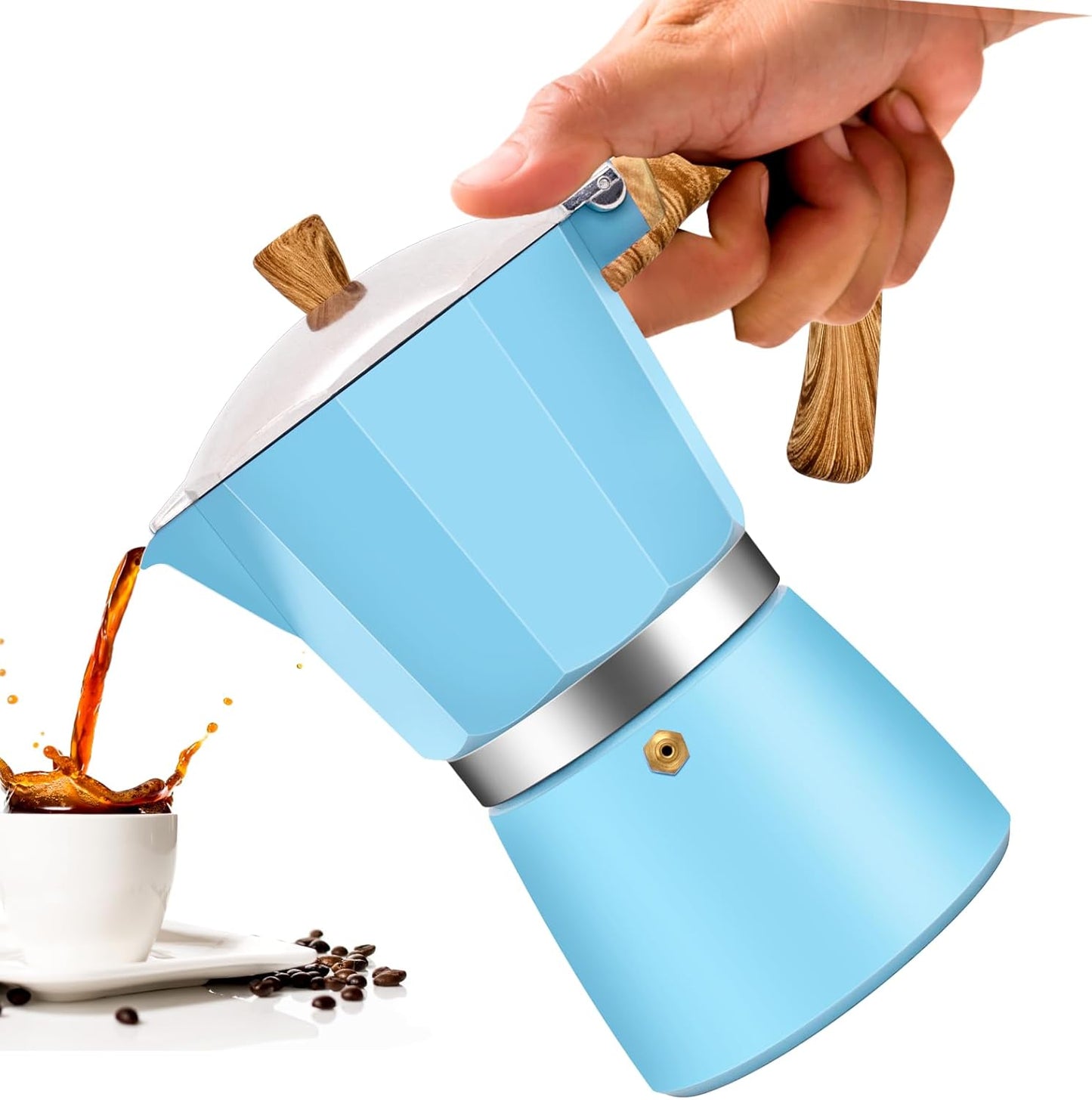 12 Cup Aluminum Moka Pot Classic Stovetop Espresso Coffee Maker 600ml 20oz Coffeemaker Percolator Mocha Pot Greca Coffee Maker Cafe Makers for Italian and Cuban Café Brewing Blue