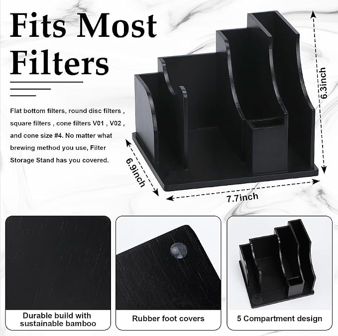 Black Coffee Filter Holder Wood Filter Storage Stand Coffee Paper Storage - Image 2