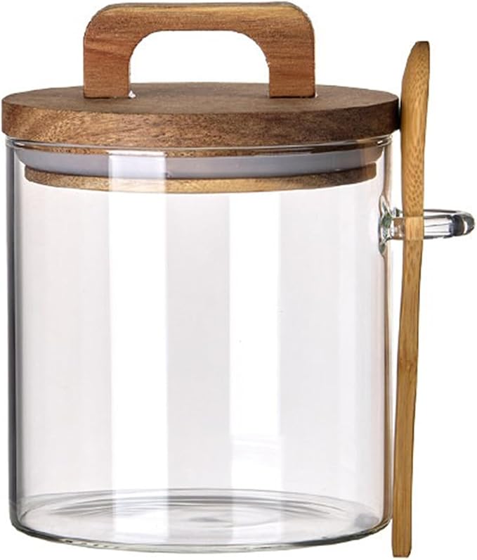 Coriario 24 OZ Glass Jar with Wooden Lid and Spoon Airtight Glass Sugar by CORIARIO