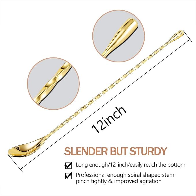 12 Inches Mixing Spoon Stainless Steel, 2 Pack Spiral Pattern Bar Spoon - Image 2