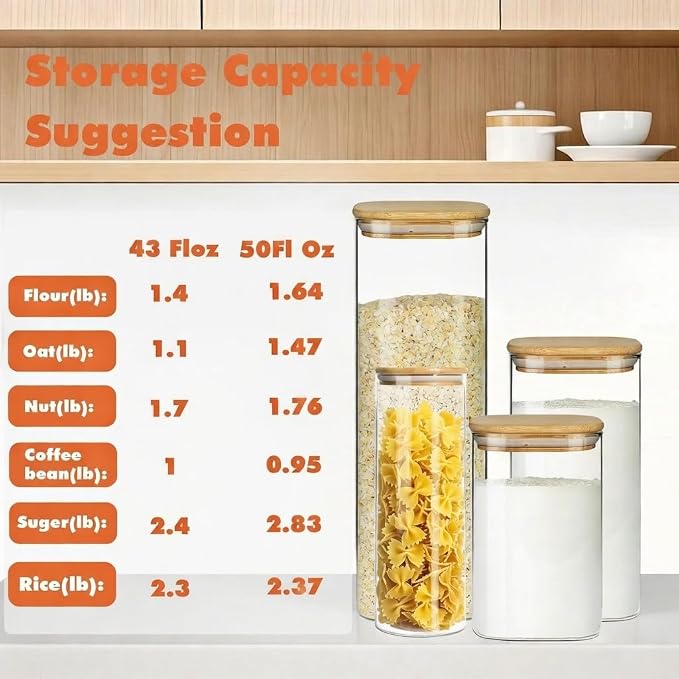 Glass Storage Containers with Airtight Bamboo Lids, Round Glass Jars Pantry - Image 5