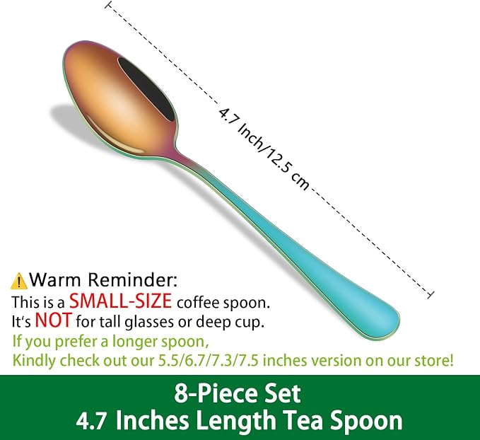 DEHOV 4.7 Inch Coffee Spoon, Rainbow Tea Spoons, Cute Multicolored Mini Spoons - Image 2