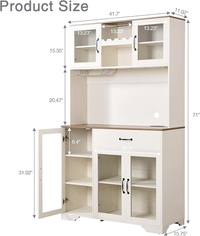 Fatmok 71" Pantry Cabinet with Wine Rack and Charging Station, Adjustable - Image 2