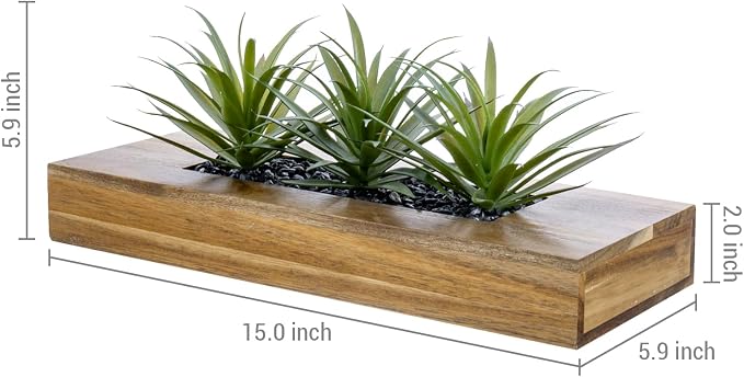 MyGift 15 Inch Large Artificial Green Grass Plants in Premium Acacia Solid Wood - Image 5
