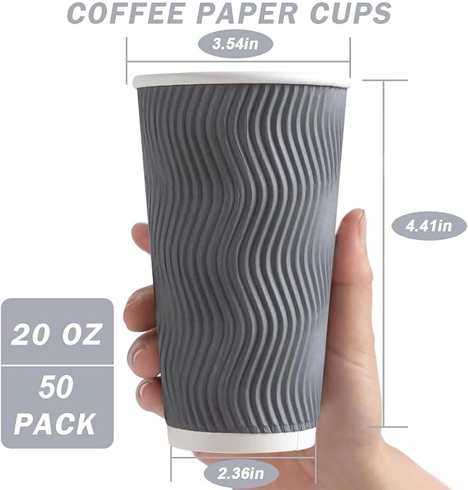 Clawsoff 50 Pack 20 oz Disposable Coffee Cups，Insulated Ripple Wall Paper - Image 2