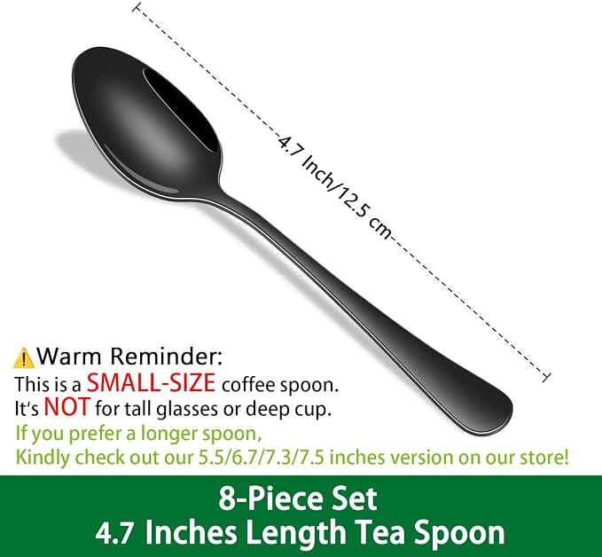 DEHOV 4.7 Inch Coffee & Tea Spoons, 8-Piece Black Stainless Steel Espresso - Image 2