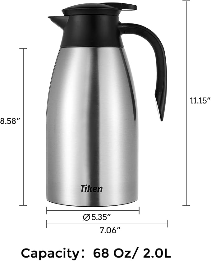 Tiken 68 Oz Thermal Coffee Carafe, Stainless Steel Insulated Vacuum Coffee - Image 2