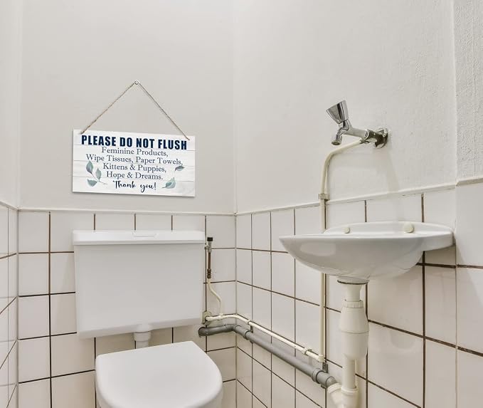 HALUOSI Hanging Printed Wooden Plaque Decor, Bathroom Rules Sign, 'Please Do - Image 4