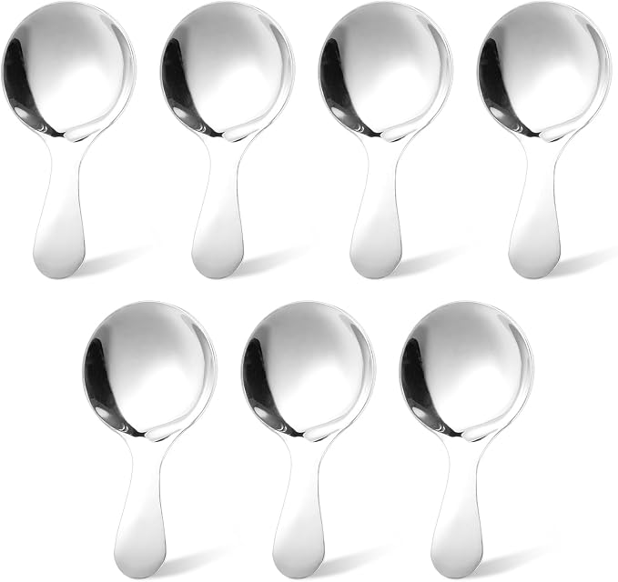 7 PCS Silver Short Handle Spoons Scoops Stainless Spoons Mini Scoops by Unknown
