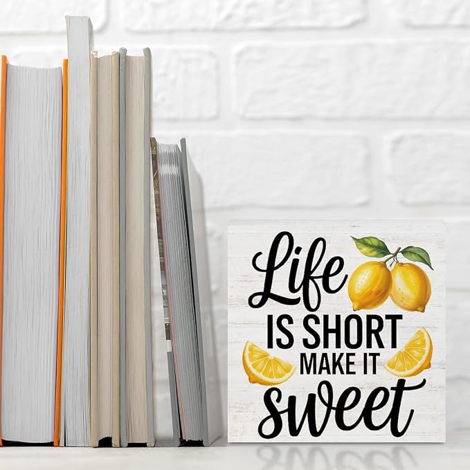 Inspirational Quote Life is Short Make it Sweet Wood Box Sign, Rustic Lemon - Image 3